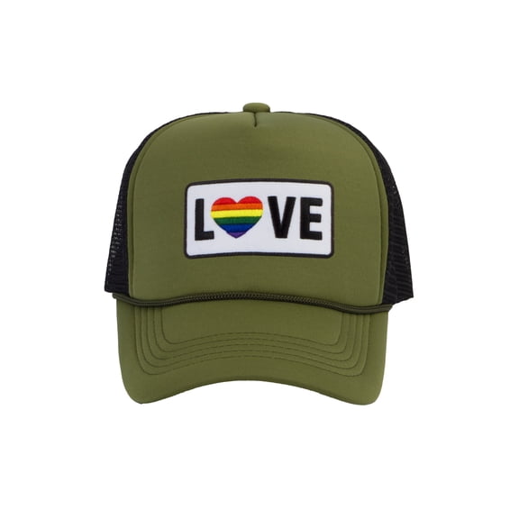 Gravity Threads LGBTQ  Love Rainbow Heart Patch Trucker Hat - Olive/Black