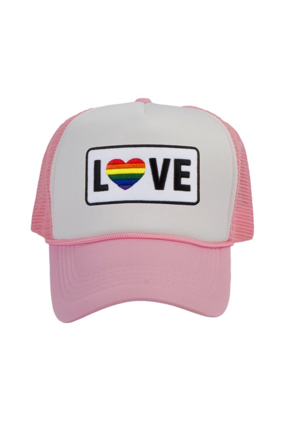 LGBTQ+ Love Rainbow Heart Patch Trucker Hat - White/Light Pink