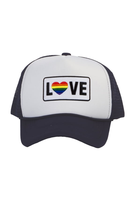 LGBTQ+ Love Rainbow Heart Patch Trucker Hat - White/Navy