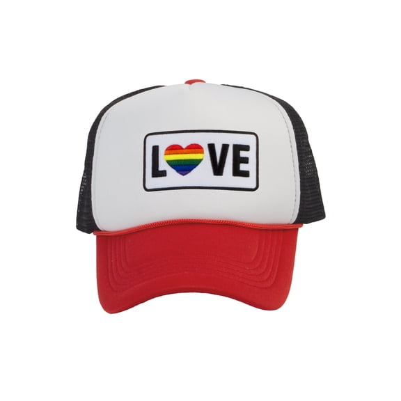 Gravity Threads LGBTQ Love Rainbow Heart Patch Trucker Hat - White/Red/Black