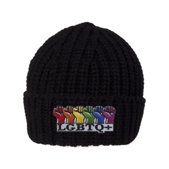 Gravity Threads LGBTQ+ Rainbow Fists Knitted Cuffed Beanie - Black