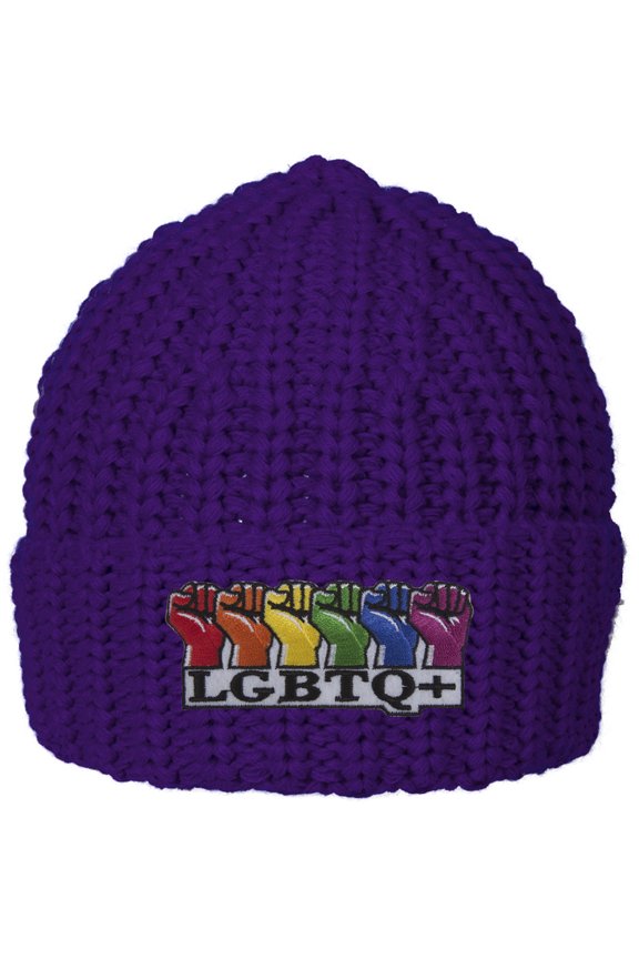 LGBTQ+ Rainbow Fists Knitted Cuffed Beanie - Purple