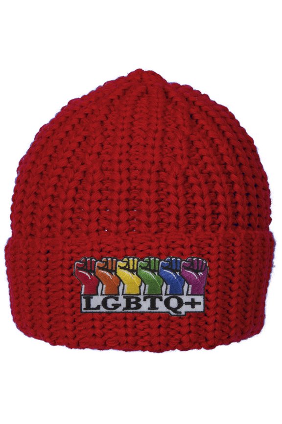 LGBTQ+ Rainbow Fists Knitted Cuffed Beanie - Red
