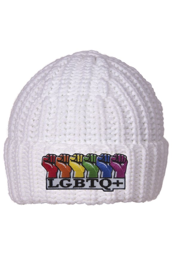 LGBTQ+ Rainbow Fists Knitted Cuffed Beanie - White