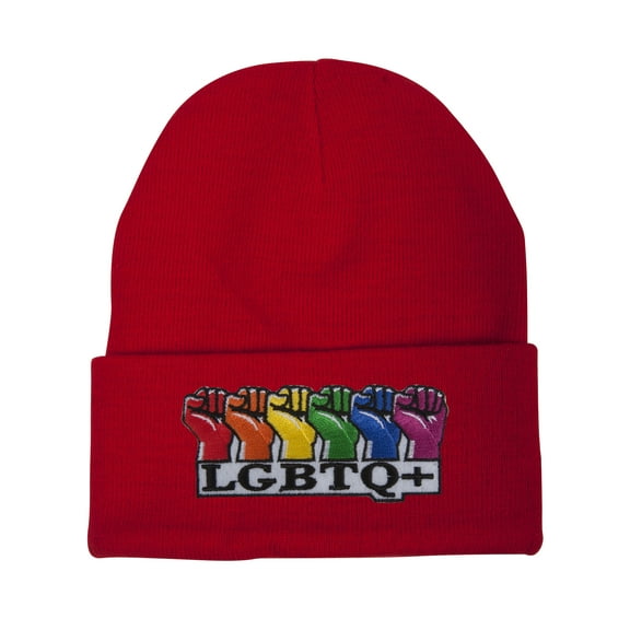 Gravity Threads LGBTQ  Rainbow Fists Pride Patch Cuffed Beanie - Red