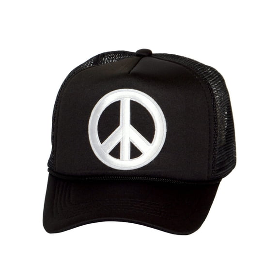 Gravity Threads Large Bold Peace Sign Adjustable Mens Trucker Hat - Black