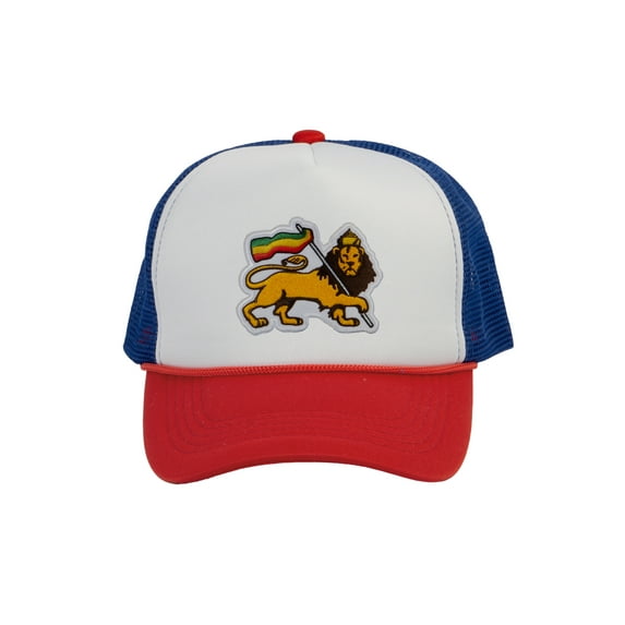 Gravity Threads Lion of Judah Adjustable Trucker Hat, White/Red/Royal