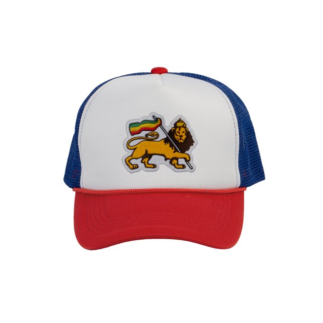 Gravity Threads Lion of Judah Adjustable Trucker Hat, White/Red/Royal