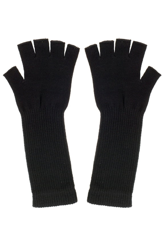 Long 11" Knit Arm Warmer Warm Fingerless Gloves, Black