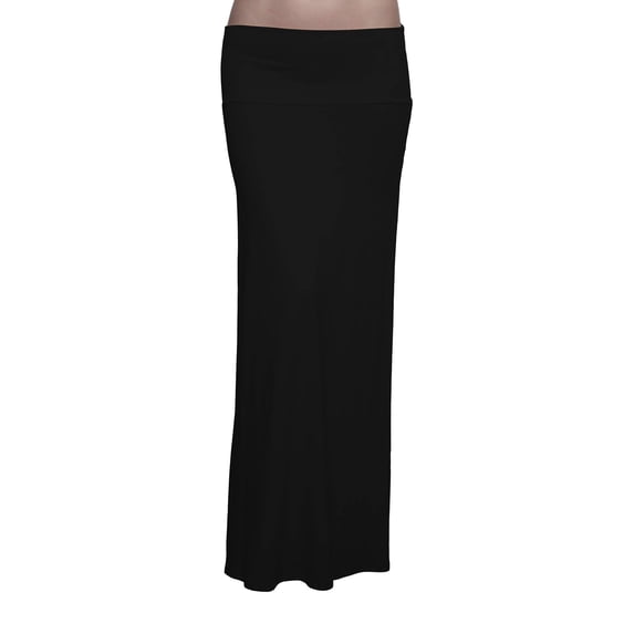 Gravity Threads Long Maxi Skirt For Women - Casual Wide Waistband Spandex Skirt, Black Medium