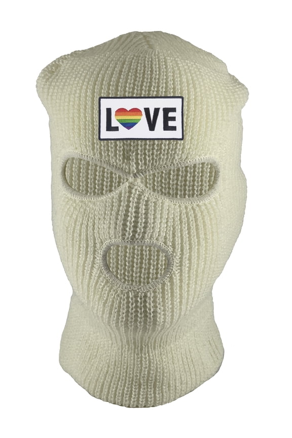 Love Rainbow Heart 3-Hole Ski Mask - White