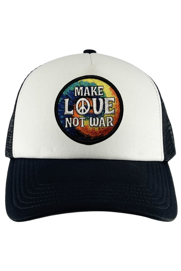 Make Love Not War Patch Adjustable Trucker Hat - Black/White