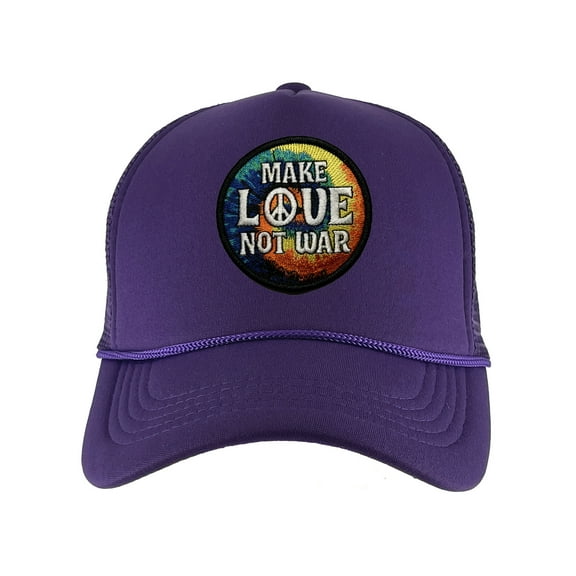 Gravity Threads Make Love Not War Patch Adjustable Trucker Hat - Purple