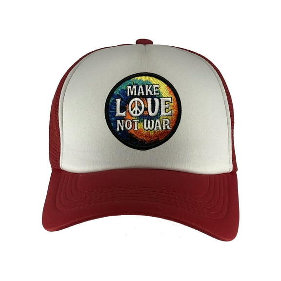 Gravity Threads Make Love Not War Patch Adjustable Trucker Hat - Red/White