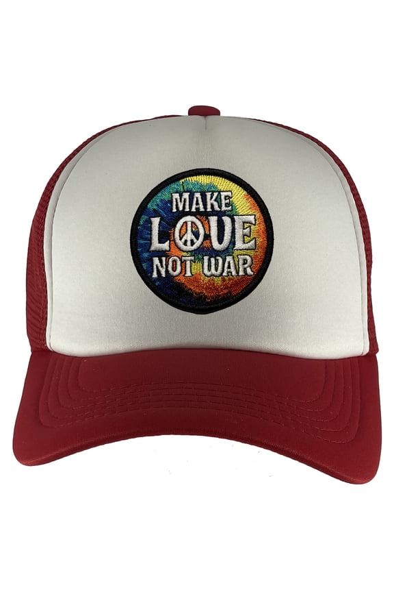Make Love Not War Patch Adjustable Trucker Hat - Red/White