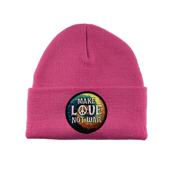 Gravity Threads Make Love Not War Patch Cuffed Beanie - Hot Pink