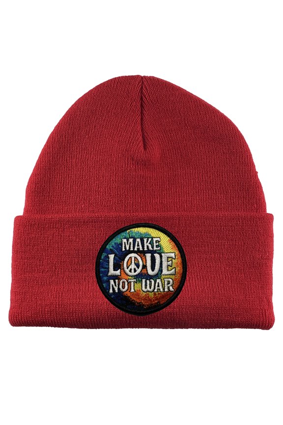 Make Love Not War Patch Cuffed Beanie - Red