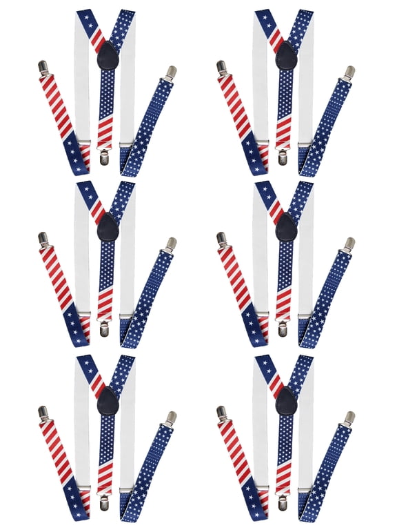 Men's Adjustable Pattern Suspenders - 6-Pack - USA