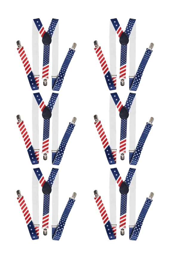 Men's Adjustable Pattern Suspenders - 6-Pack - USA
