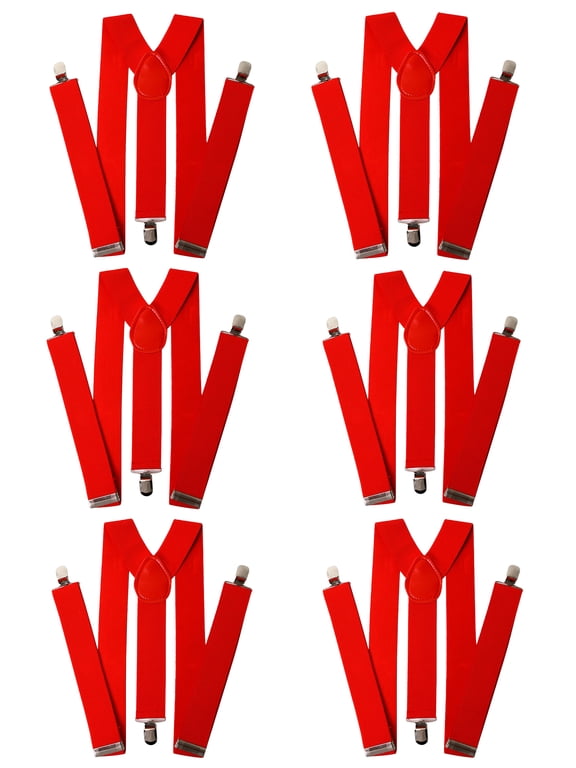 Men's Adjustable Solid Suspenders - 6-Pack - Red