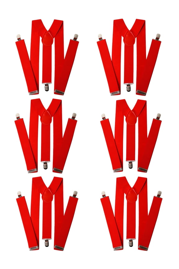 Men's Adjustable Solid Suspenders - 6-Pack - Red