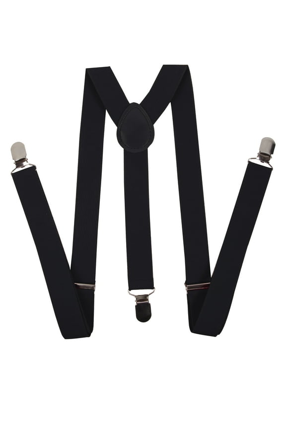 Men's Adjustable Solid Suspenders Metal Clip - Black