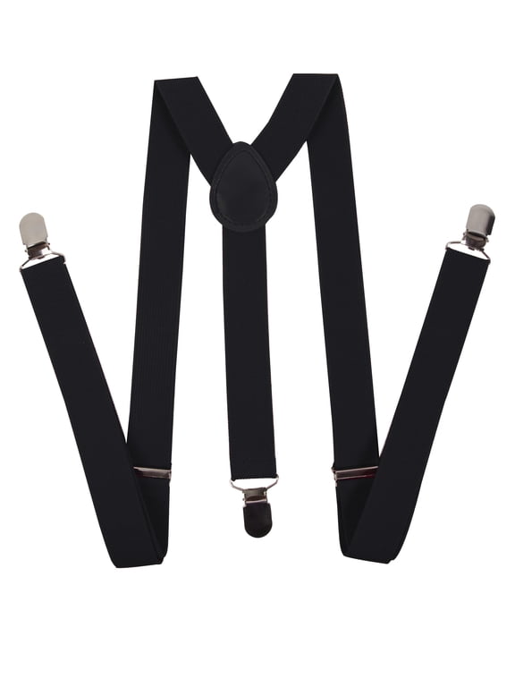 Men's Adjustable Solid Suspenders Metal Clip - Black