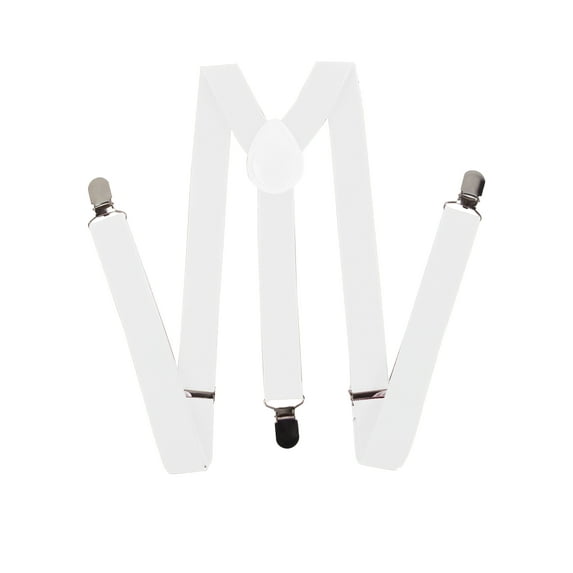 Gravity Threads Men's Adjustable Solid Suspenders Metal Clip - White
