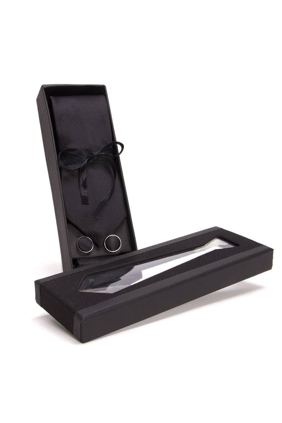 Men's Classic Suit Garment Set ( Neck Tie, Handkerchief, and Cuff Links, Black