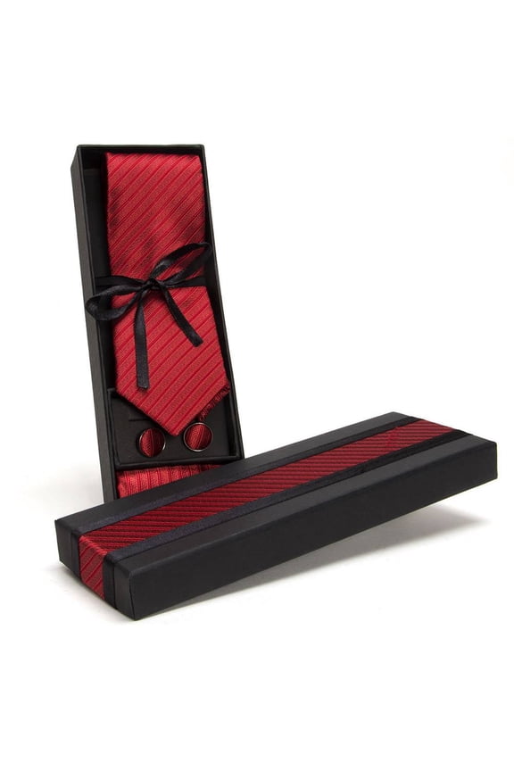 Men's Classic Suit Garment Set ( Neck Tie, Handkerchief, and Cuff Links, Red