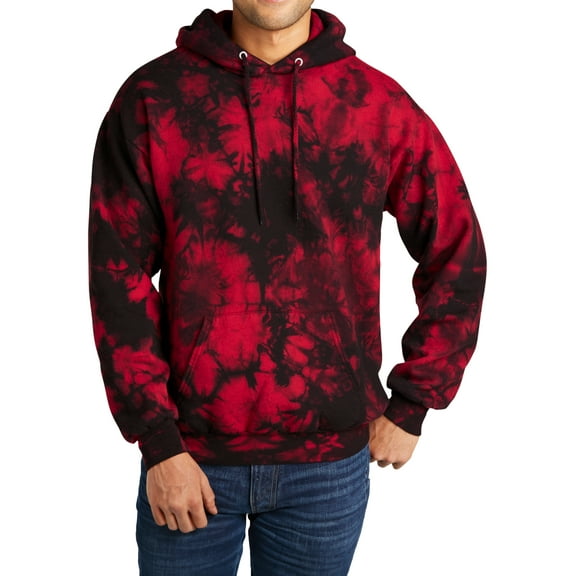 Gravity Threads Mens Crystal Tie-Dye Pullover Hoodie Sweater, Black/Red 2X-Large