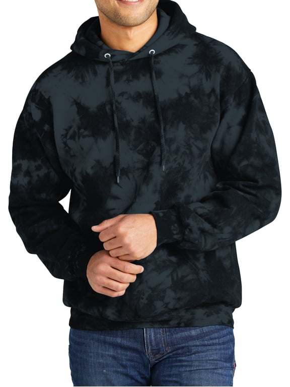 Mens Crystal Tie-Dye Pullover Hoodie Sweater, Black Small