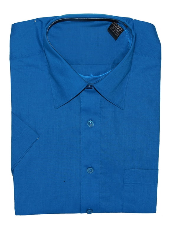 Mens Dress Shirt Short Sleeve , L Royal Blue