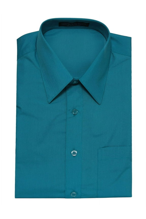 Mens Dress Shirt Short Sleeve , Shirt, Turquoise LRG