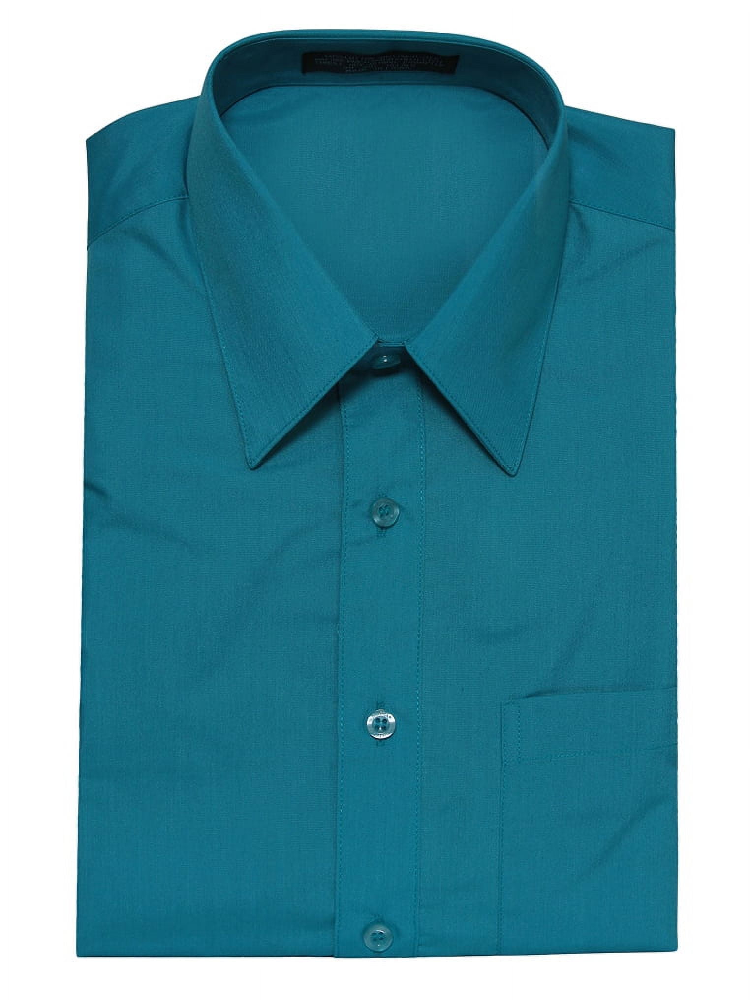peacock blue mens dress shirt Covona Men's Solid Peacock Blue Color Dress Shirt w/ Convertible Cuffs
