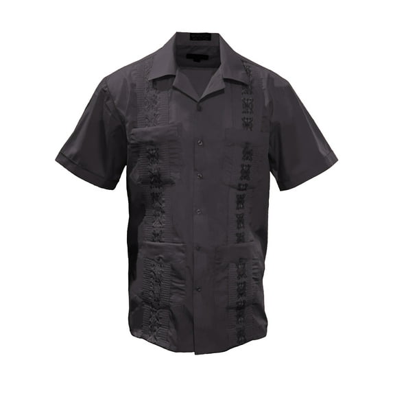 Gravity Threads Mens Guayabera Summer Shirt - Black - X-Large
