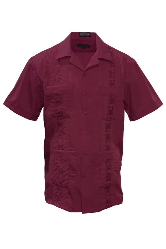 Mens Guayabera Summer Shirt - Burgundy - 3X-Large
