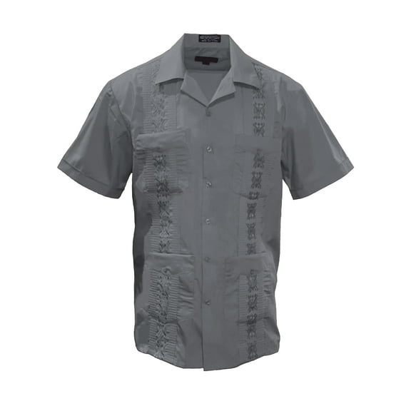 Gravity Threads Mens Guayabera Summer Shirt - Charcoal - Medium