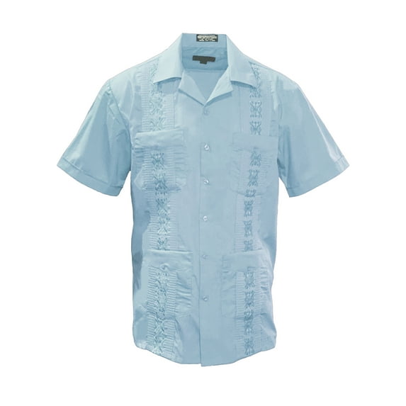Gravity Threads Mens Guayabera Summer Shirt - Light Blue - Small