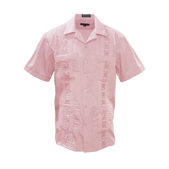 Gravity Threads Mens Guayabera Summer Shirt Light Pink - Small
