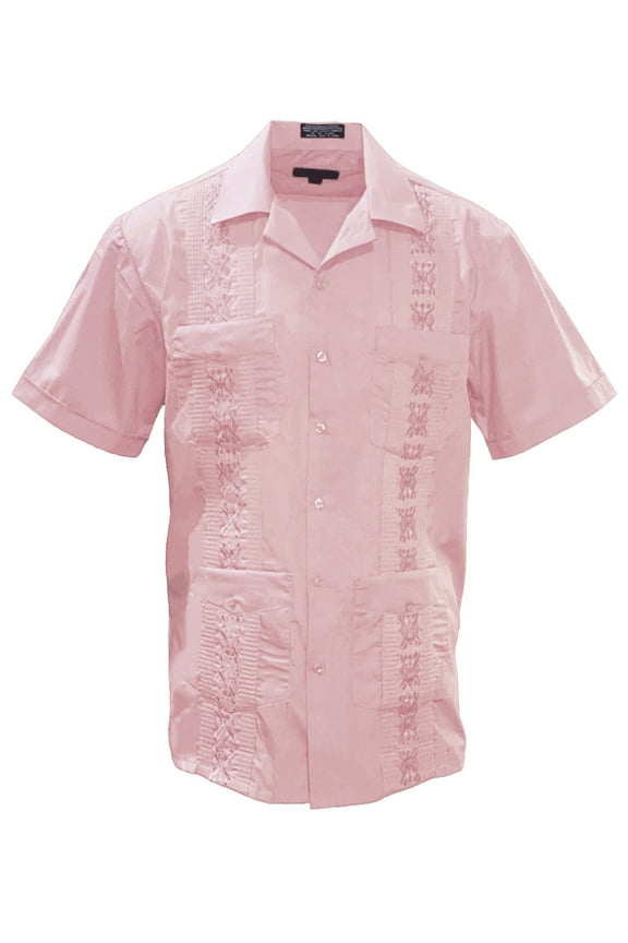 Mens Guayabera Summer Shirt Light Pink - X-Large