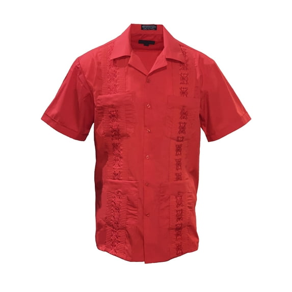 Gravity Threads Mens Guayabera Summer Shirt - Red - Small