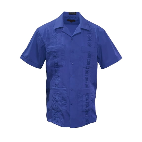 Gravity Threads Mens Guayabera Summer Shirt - Royal - Small