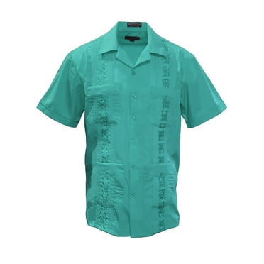 Gravity Threads Mens Guayabera Summer Shirt - Teal - 2X-Large