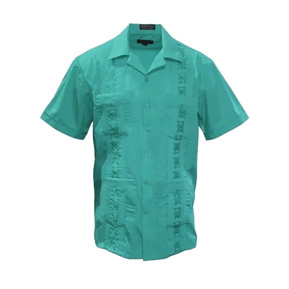 Gravity Threads Mens Guayabera Summer Shirt - Teal - 3X-Large