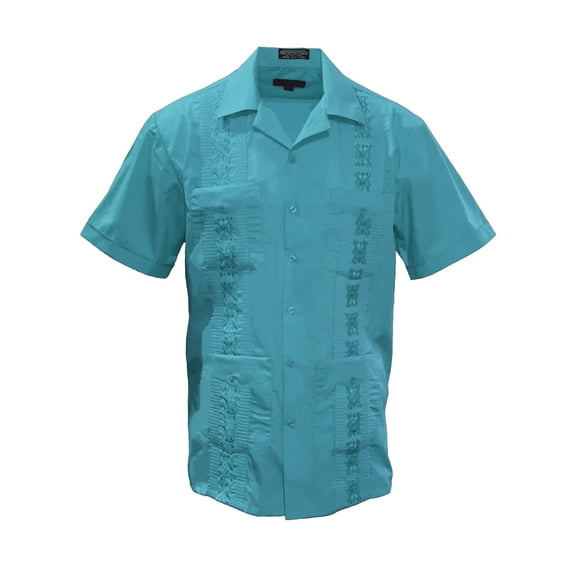 Gravity Threads Mens Guayabera Summer Shirt - Turquoise - Medium