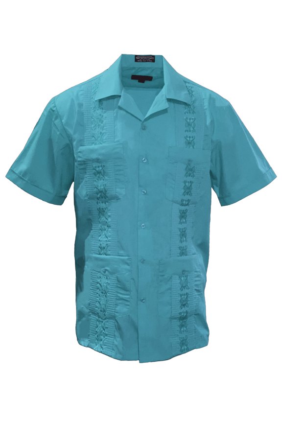 Mens Guayabera Summer Shirt - Turquoise - X-Large