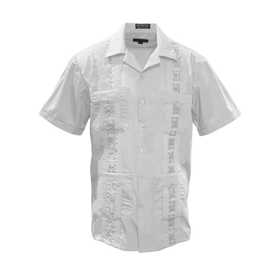 Gravity Threads Mens Guayabera Summer Shirt - White - Medium