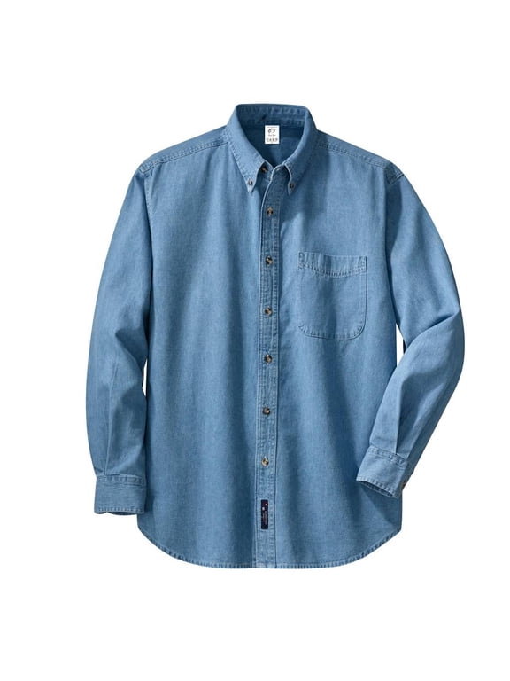 Mens Long-Sleeve Denim Shirt - Faded Blue - Large