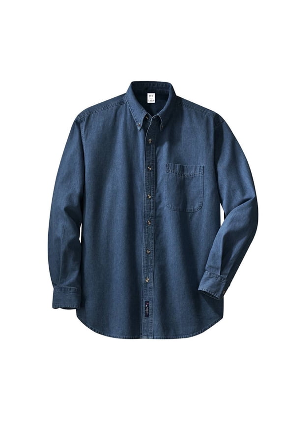 Mens Long-Sleeve Denim Shirt - Ink Blue - 3X-Large